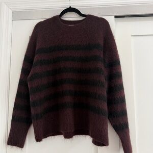 COS Women's Striped Mohair Crewneck Sweater - Burgundy & Black
